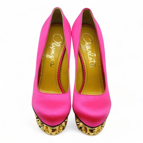 Charlotte Olympia Objets D'Art Gold Sculptured Heel Pumps | Pink | NEW $650 - Picture 4 of 7